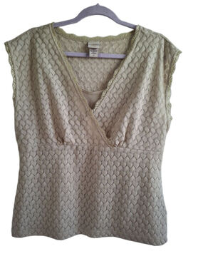 Covington Beige Lace Trim Tank Top Size L spliced Y2K business casual